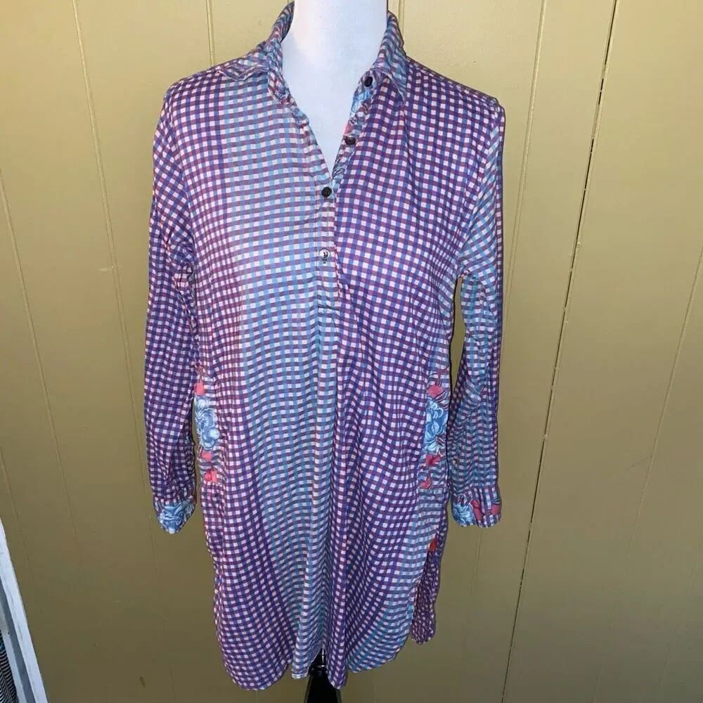 Lisa Corti Milano women M Longsleeve plaid floral print t-shirt dress